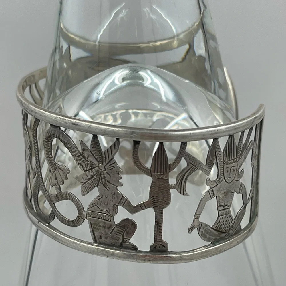 Vintage El Salvador 900 Sterling Silver Cuff Bracelet Cutout Dancer Motif - Picture 3 of 8